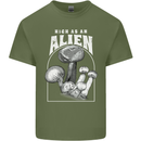 High as An Alien Magic Mushrooms LSD Trippy Mens Cotton T-Shirt Tee Top Military Green