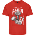 High as An Alien Magic Mushrooms LSD Trippy Mens Cotton T-Shirt Tee Top Red