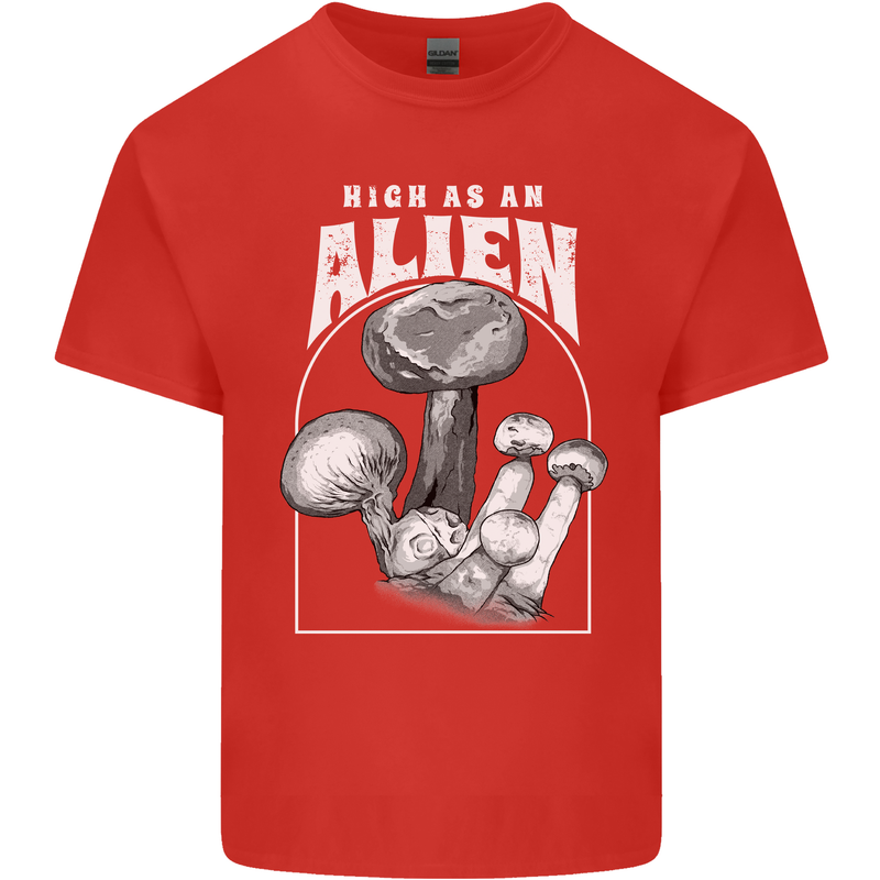 High as An Alien Magic Mushrooms LSD Trippy Mens Cotton T-Shirt Tee Top Red
