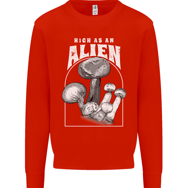High as An Alien Magic Mushrooms LSD Trippy Mens Sweatshirt Jumper Bright Red