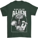 High as An Alien Magic Mushrooms LSD Trippy Mens T-Shirt 100% Cotton Forest Green