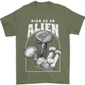 High as An Alien Magic Mushrooms LSD Trippy Mens T-Shirt 100% Cotton Military Green