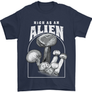High as An Alien Magic Mushrooms LSD Trippy Mens T-Shirt 100% Cotton Navy Blue