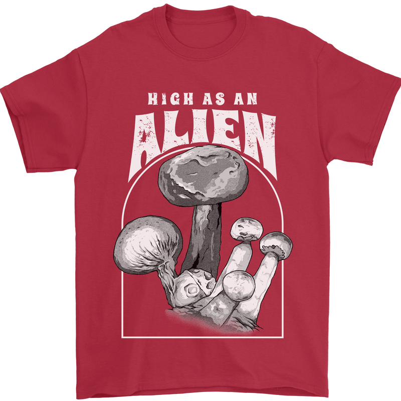 High as An Alien Magic Mushrooms LSD Trippy Mens T-Shirt 100% Cotton Red