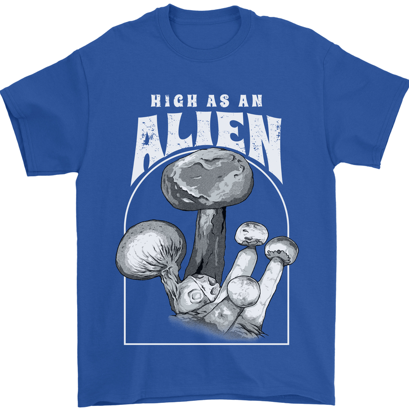 High as An Alien Magic Mushrooms LSD Trippy Mens T-Shirt 100% Cotton Royal Blue