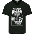 High as An Alien Magic Mushrooms LSD Trippy Mens V-Neck Cotton T-Shirt Black