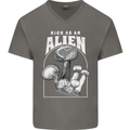 High as An Alien Magic Mushrooms LSD Trippy Mens V-Neck Cotton T-Shirt Charcoal