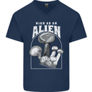 High as An Alien Magic Mushrooms LSD Trippy Mens V-Neck Cotton T-Shirt Navy Blue