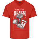 High as An Alien Magic Mushrooms LSD Trippy Mens V-Neck Cotton T-Shirt Red