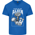 High as An Alien Magic Mushrooms LSD Trippy Mens V-Neck Cotton T-Shirt Royal Blue