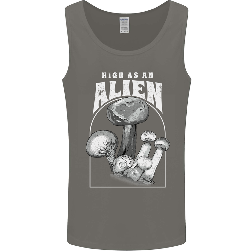 High as An Alien Magic Mushrooms LSD Trippy Mens Vest Tank Top Charcoal