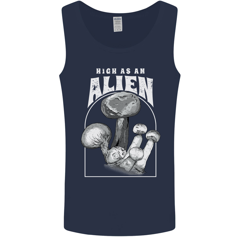 High as An Alien Magic Mushrooms LSD Trippy Mens Vest Tank Top Navy Blue