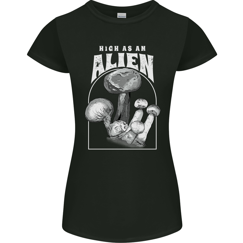 High as An Alien Magic Mushrooms LSD Trippy Womens Petite Cut T-Shirt Black
