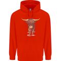 Highland Cattle Cow Scotland Scottish Childrens Kids Hoodie Bright Red