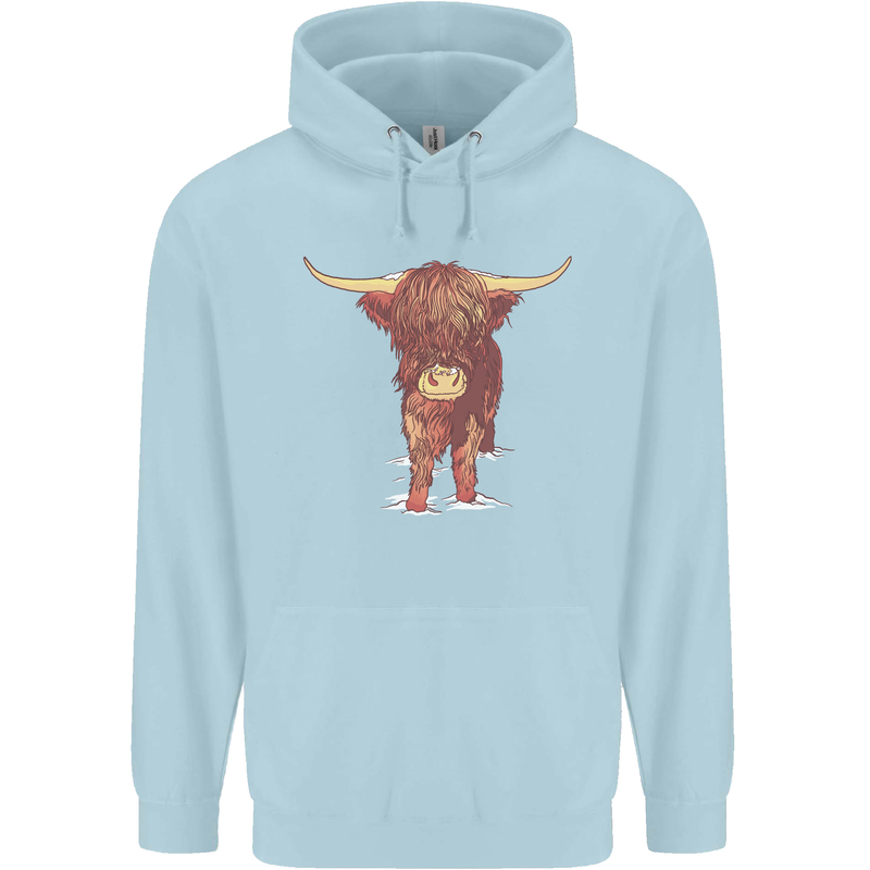 Highland Cattle Cow Scotland Scottish Childrens Kids Hoodie Light Blue