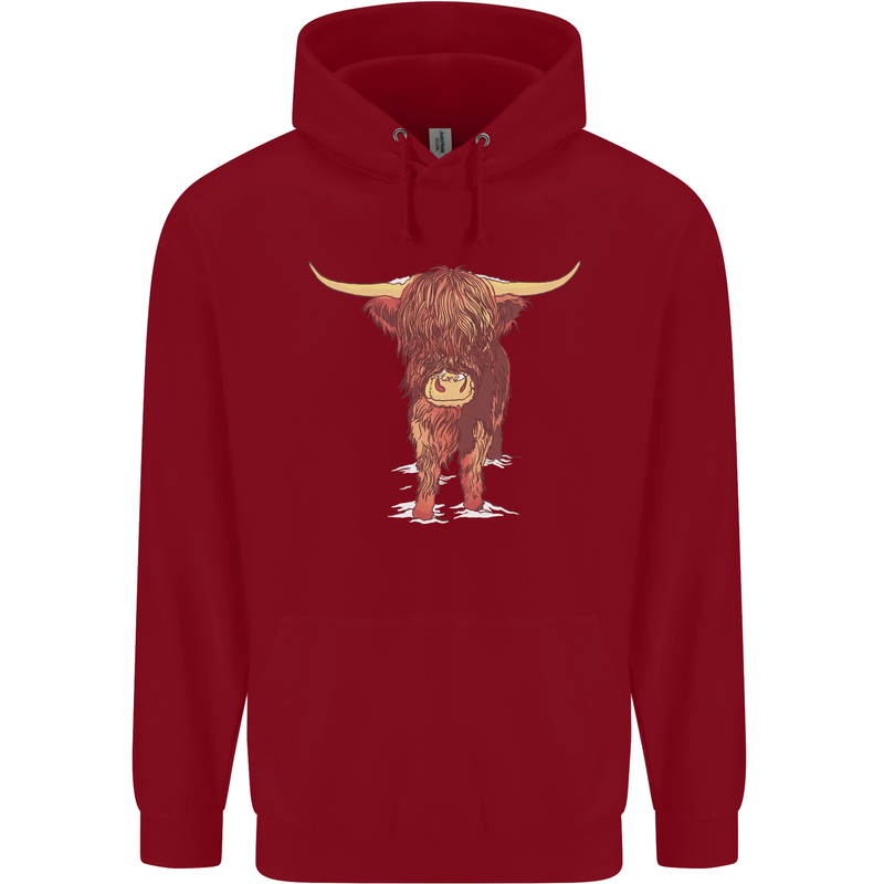 Highland Cattle Cow Scotland Scottish Childrens Kids Hoodie Red