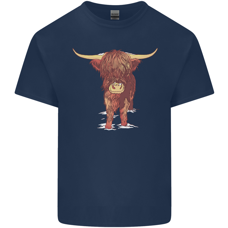 Highland Cattle Cow Scotland Scottish Kids T-Shirt Childrens Navy Blue