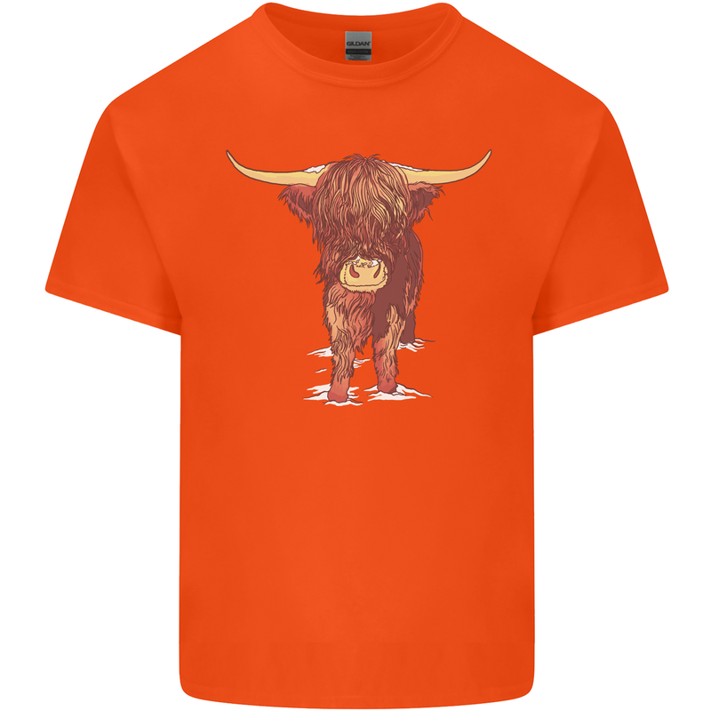 Highland Cattle Cow Scotland Scottish Kids T-Shirt Childrens Orange