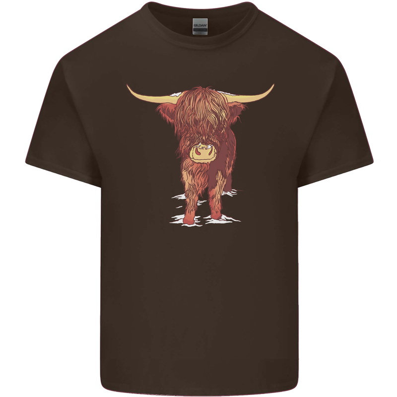 Highland Cattle Cow Scotland Scottish Mens Cotton T-Shirt Tee Top Dark Chocolate