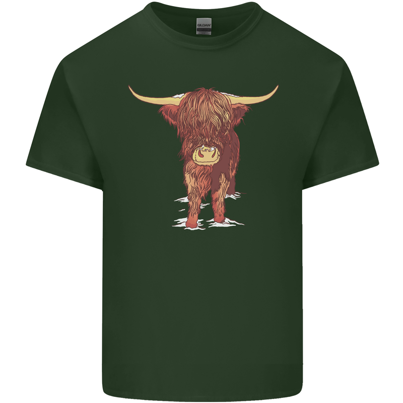 Highland Cattle Cow Scotland Scottish Mens Cotton T-Shirt Tee Top Forest Green