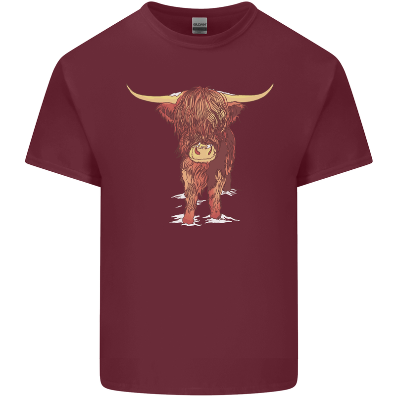 Highland Cattle Cow Scotland Scottish Mens Cotton T-Shirt Tee Top Maroon
