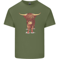 Highland Cattle Cow Scotland Scottish Mens Cotton T-Shirt Tee Top Military Green