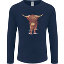 Highland Cattle Cow Scotland Scottish Mens Long Sleeve T-Shirt Navy Blue