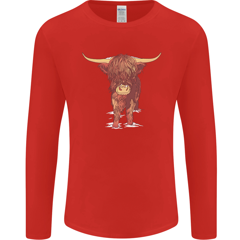 Highland Cattle Cow Scotland Scottish Mens Long Sleeve T-Shirt Red