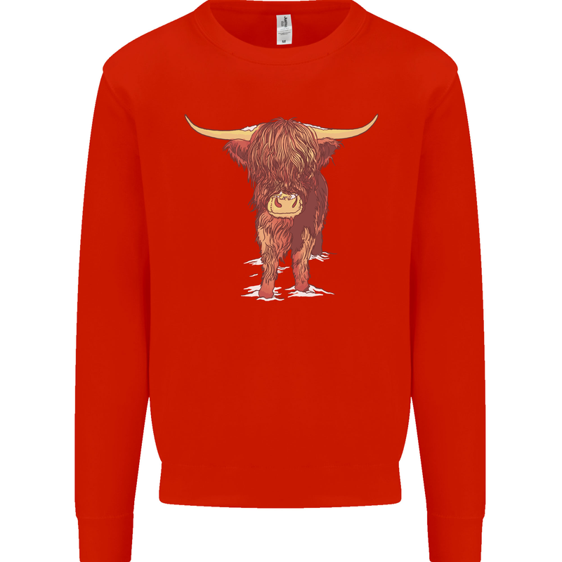 Highland Cattle Cow Scotland Scottish Mens Sweatshirt Jumper Bright Red