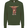 Highland Cattle Cow Scotland Scottish Mens Sweatshirt Jumper Forest Green