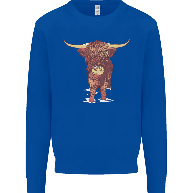 Highland Cattle Cow Scotland Scottish Mens Sweatshirt Jumper Royal Blue
