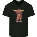 Highland Cattle Cow Scotland Scottish Mens V-Neck Cotton T-Shirt Black