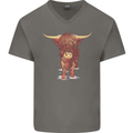 Highland Cattle Cow Scotland Scottish Mens V-Neck Cotton T-Shirt Charcoal
