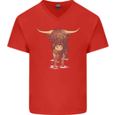 Highland Cattle Cow Scotland Scottish Mens V-Neck Cotton T-Shirt Red