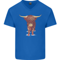 Highland Cattle Cow Scotland Scottish Mens V-Neck Cotton T-Shirt Royal Blue