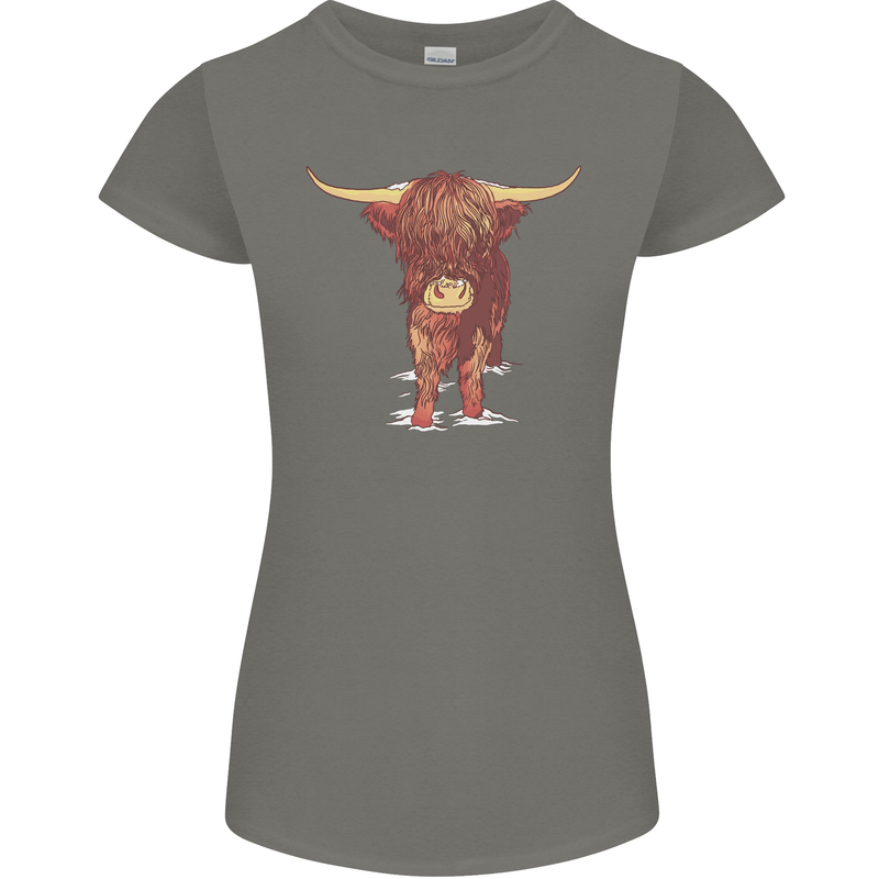 Highland Cattle Cow Scotland Scottish Womens Petite Cut T-Shirt Charcoal