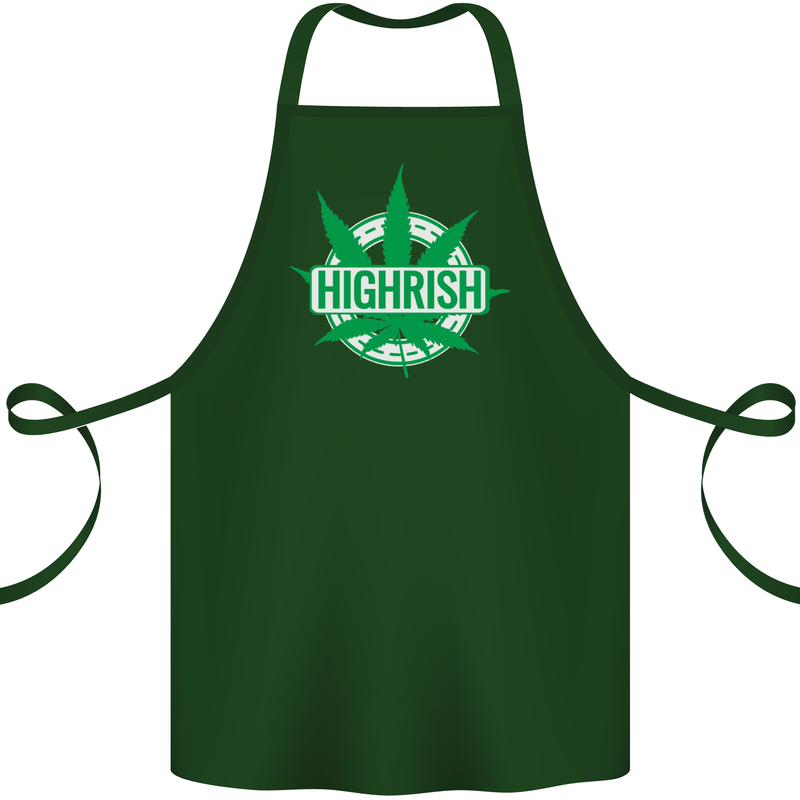 Highrish St. Patrick's Day Weed Drugs Funny Cotton Apron 100% Organic Forest Green