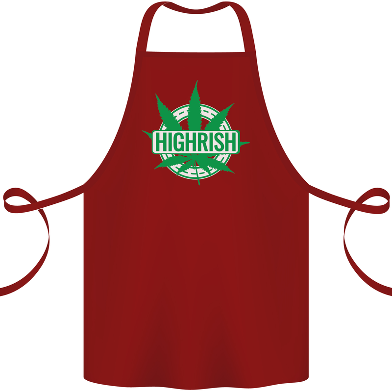 Highrish St. Patrick's Day Weed Drugs Funny Cotton Apron 100% Organic Maroon