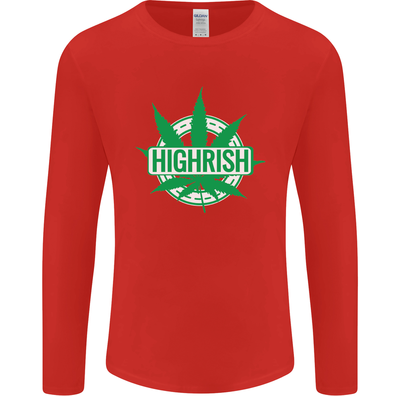 Highrish St. Patrick's Day Weed Drugs Funny Mens Long Sleeve T-Shirt Red