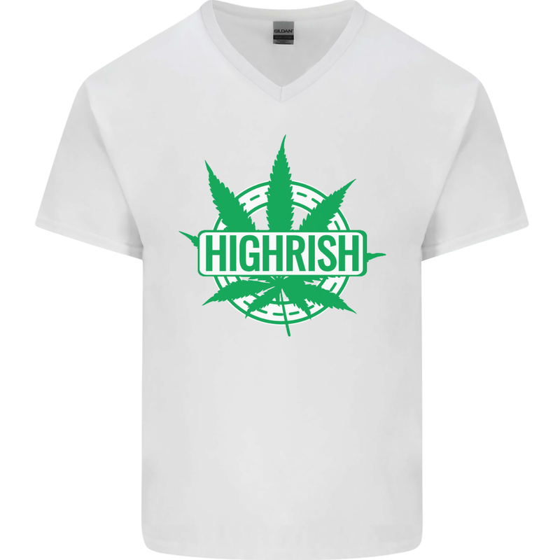 Highrish St. Patrick's Day Weed Drugs Funny Mens V-Neck Cotton T-Shirt White
