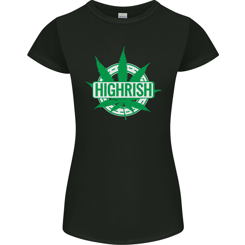 Highrish St. Patrick's Day Weed Drugs Funny Womens Petite Cut T-Shirt Black