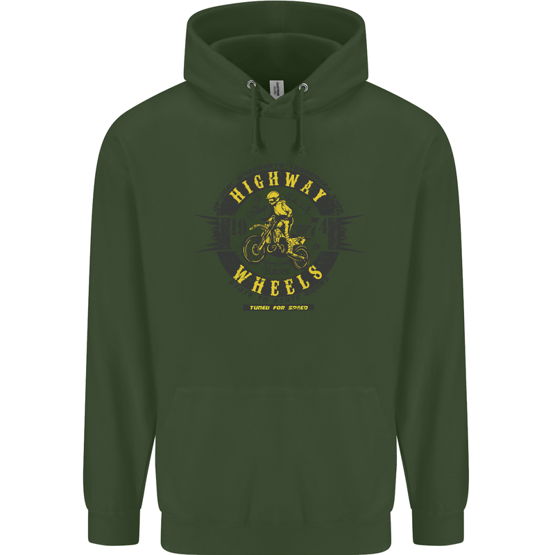 Highway Wheels Motocross Motorcycle Childrens Kids Hoodie Forest Green