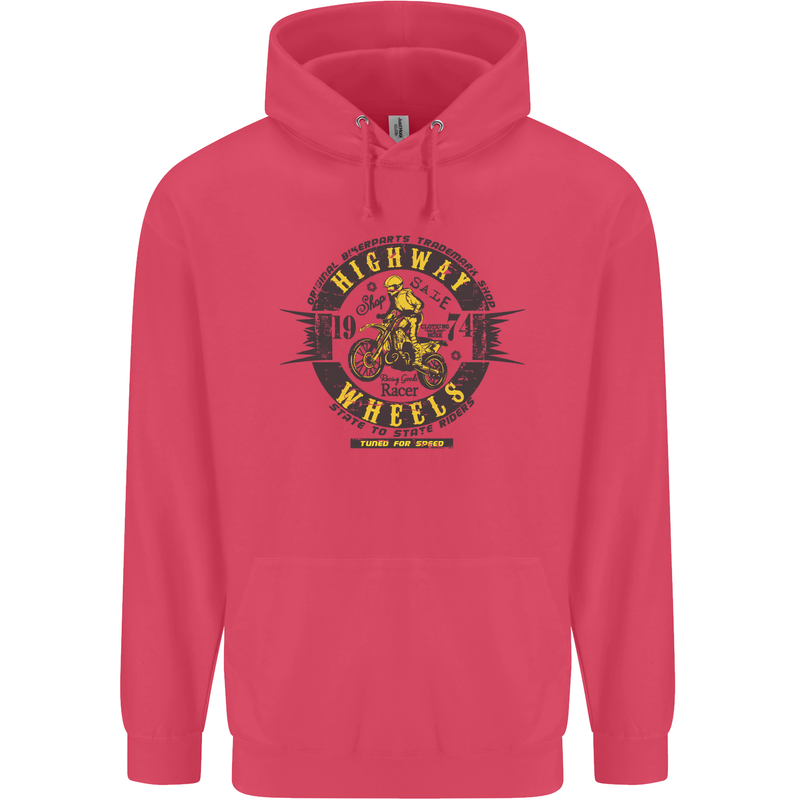 Highway Wheels Motocross Motorcycle Childrens Kids Hoodie Heliconia
