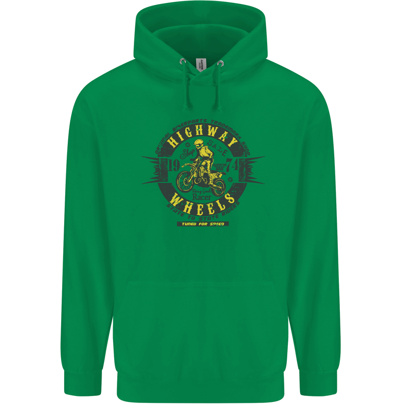 Highway Wheels Motocross Motorcycle Childrens Kids Hoodie Irish Green