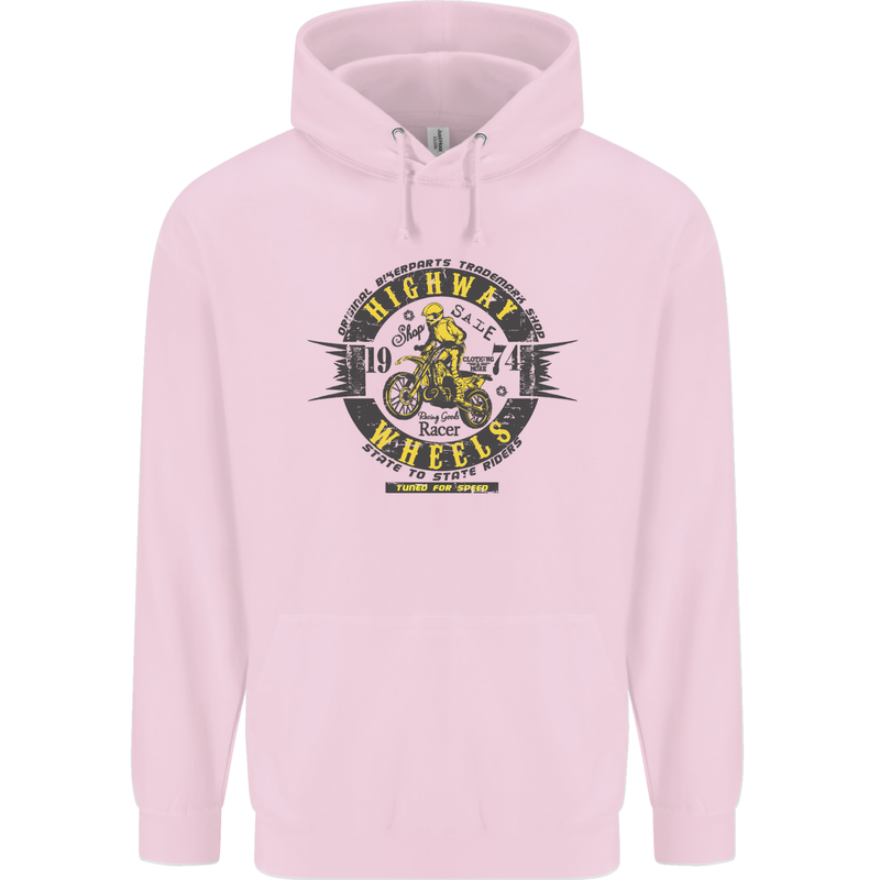 Highway Wheels Motocross Motorcycle Childrens Kids Hoodie Light Pink