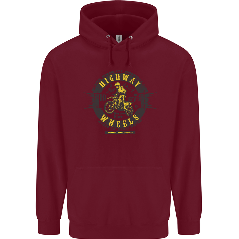 Highway Wheels Motocross Motorcycle Childrens Kids Hoodie Maroon