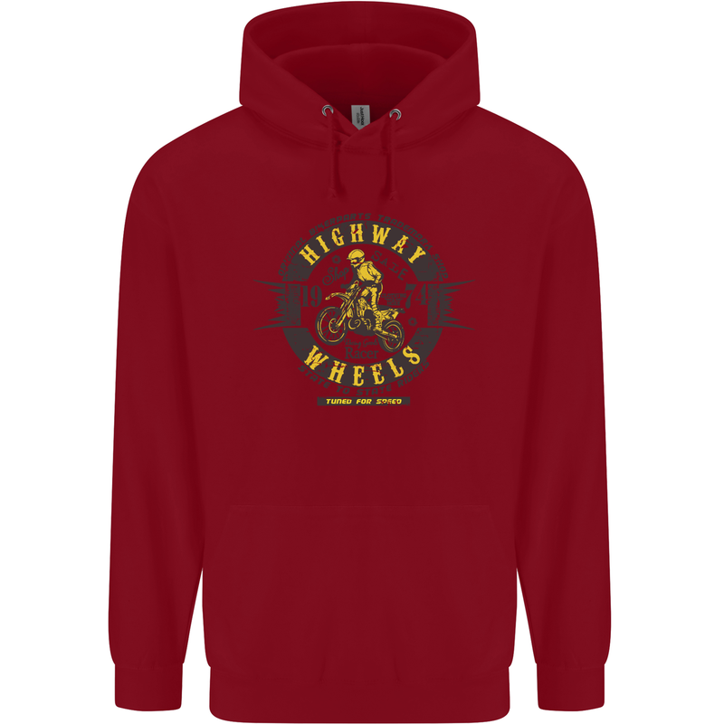 Highway Wheels Motocross Motorcycle Childrens Kids Hoodie Red