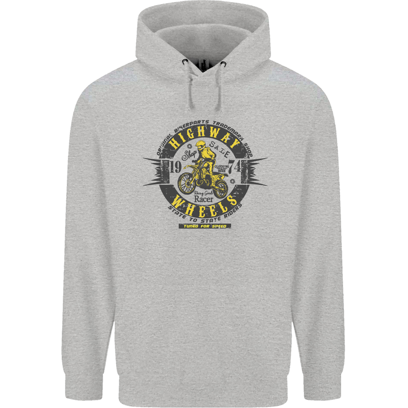 Highway Wheels Motocross Motorcycle Childrens Kids Hoodie Sports Grey