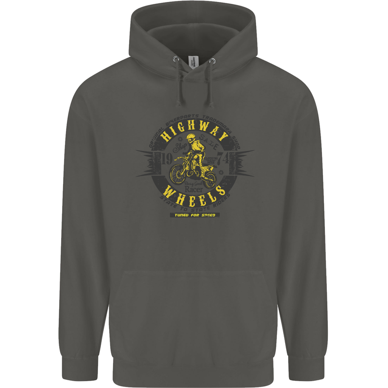 Highway Wheels Motocross Motorcycle Childrens Kids Hoodie Storm Grey