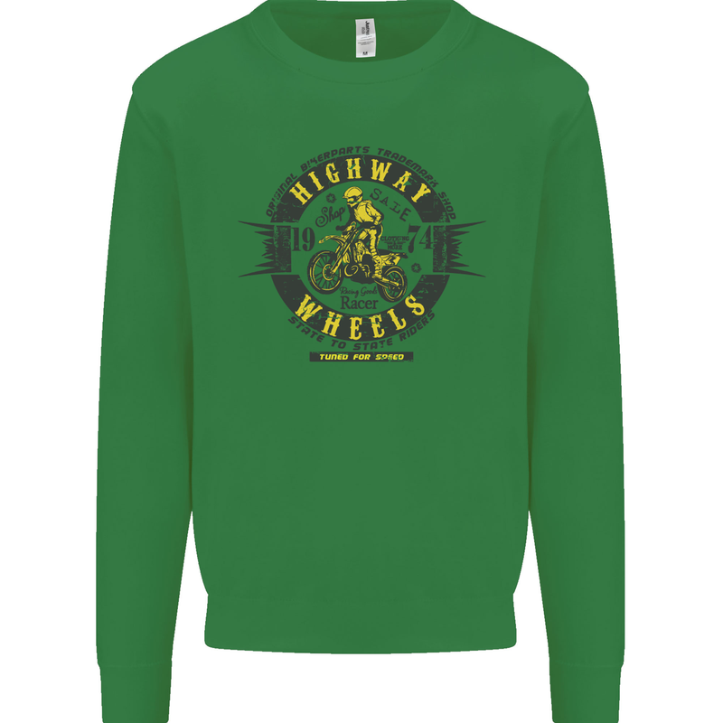 Highway Wheels Motocross Motorcycle Kids Sweatshirt Jumper Irish Green